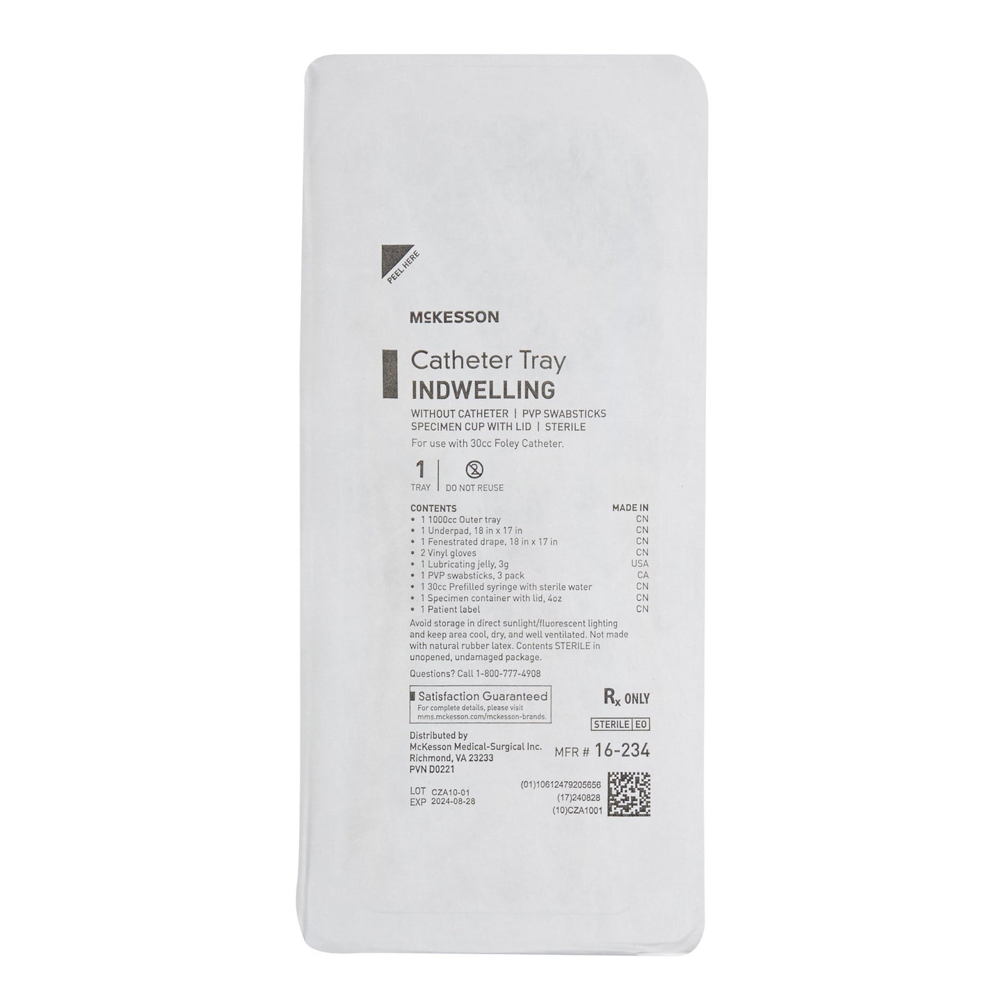 Indwelling Catheter Tray Foley Without Catheter - Tray, Underpad, Lubricating Jelly, Gloves, Swabsticks, Prefilled Syringe, Specimen Container