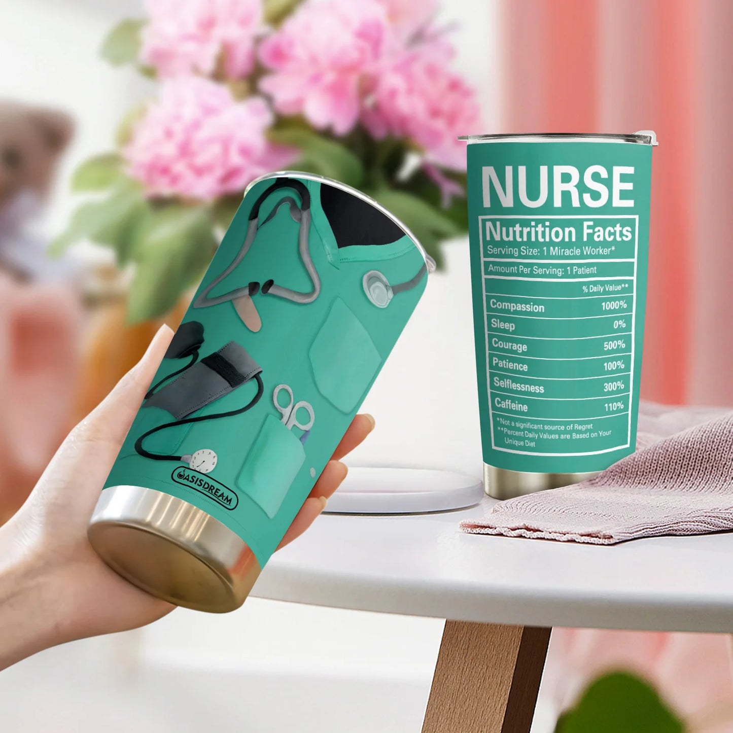 20oz Nurse Nutrition Facts Tumbler Stainless Steel Insulated with Lid