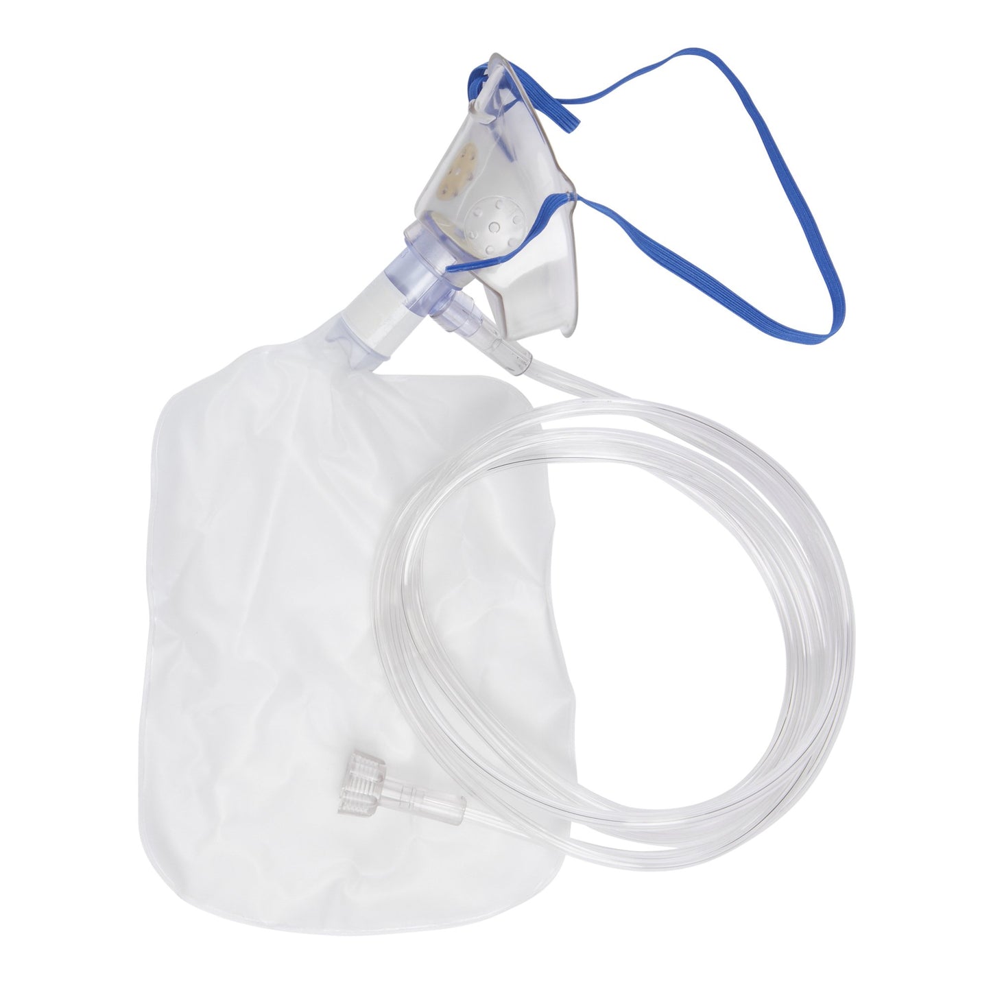 pediatric nonrebreather mask with blue adjustable strap with connected tubing