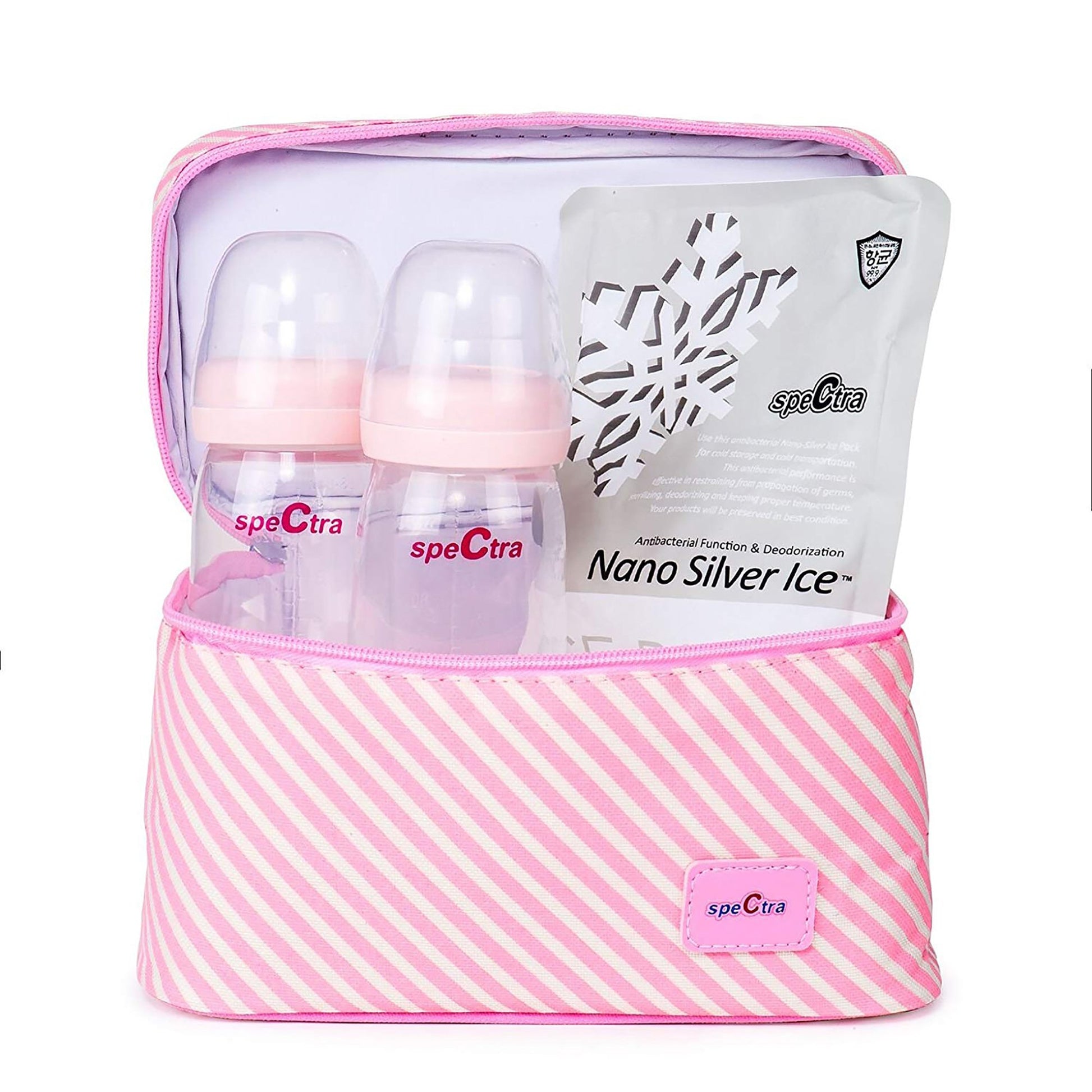 Breast milk cooler bag with 2 bottles, ice pack