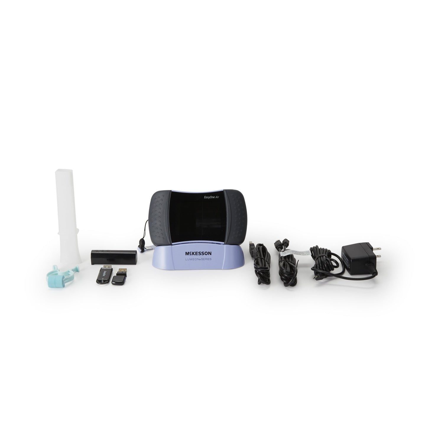 Display spirometry system with mouthpiece, ac adapter charger, supplies