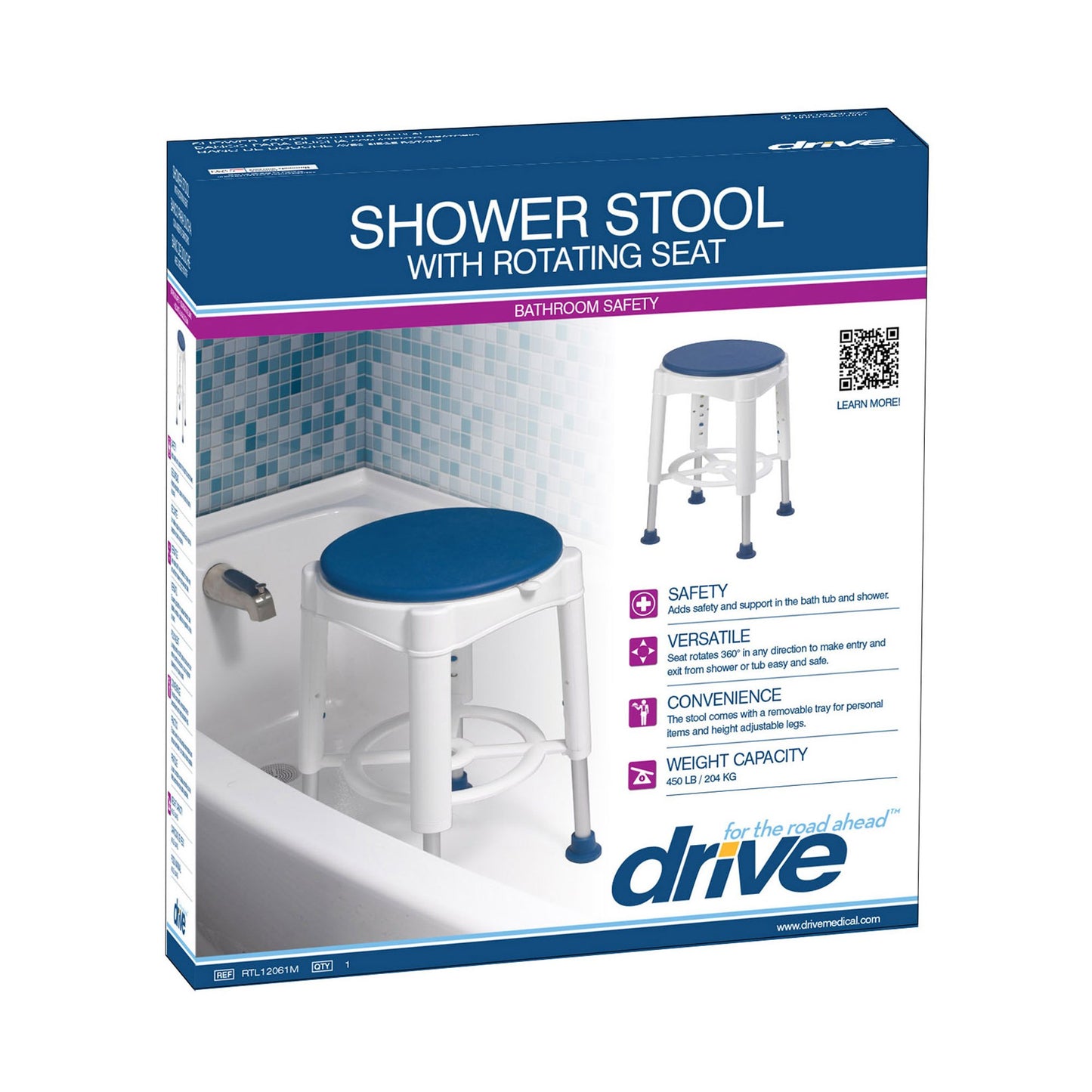 Shower Stool drive™ Without Arms Plastic Frame Without Backrest 14 Inch Seat Width 450 lbs. Weight Capacity