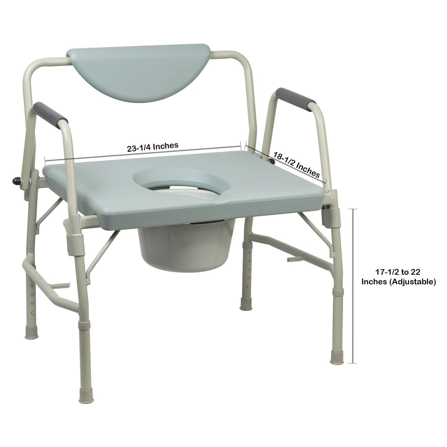 Commode Chair Bariatric Drop Arms Steel Frame Padded Backrest 23-1/4 Inch Seat Width 1000 lbs. Weight Capacity