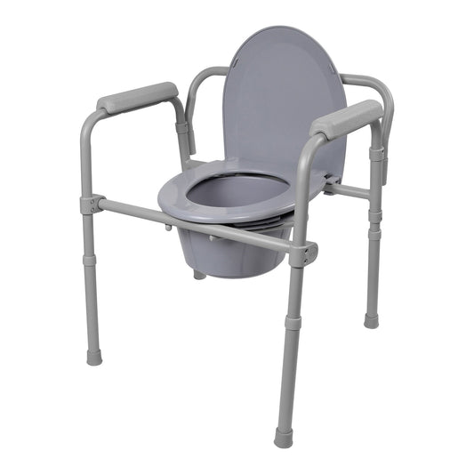 Commode with armrest, backrest, commode, commode cover with toilet seat. Non-skid leg tips.