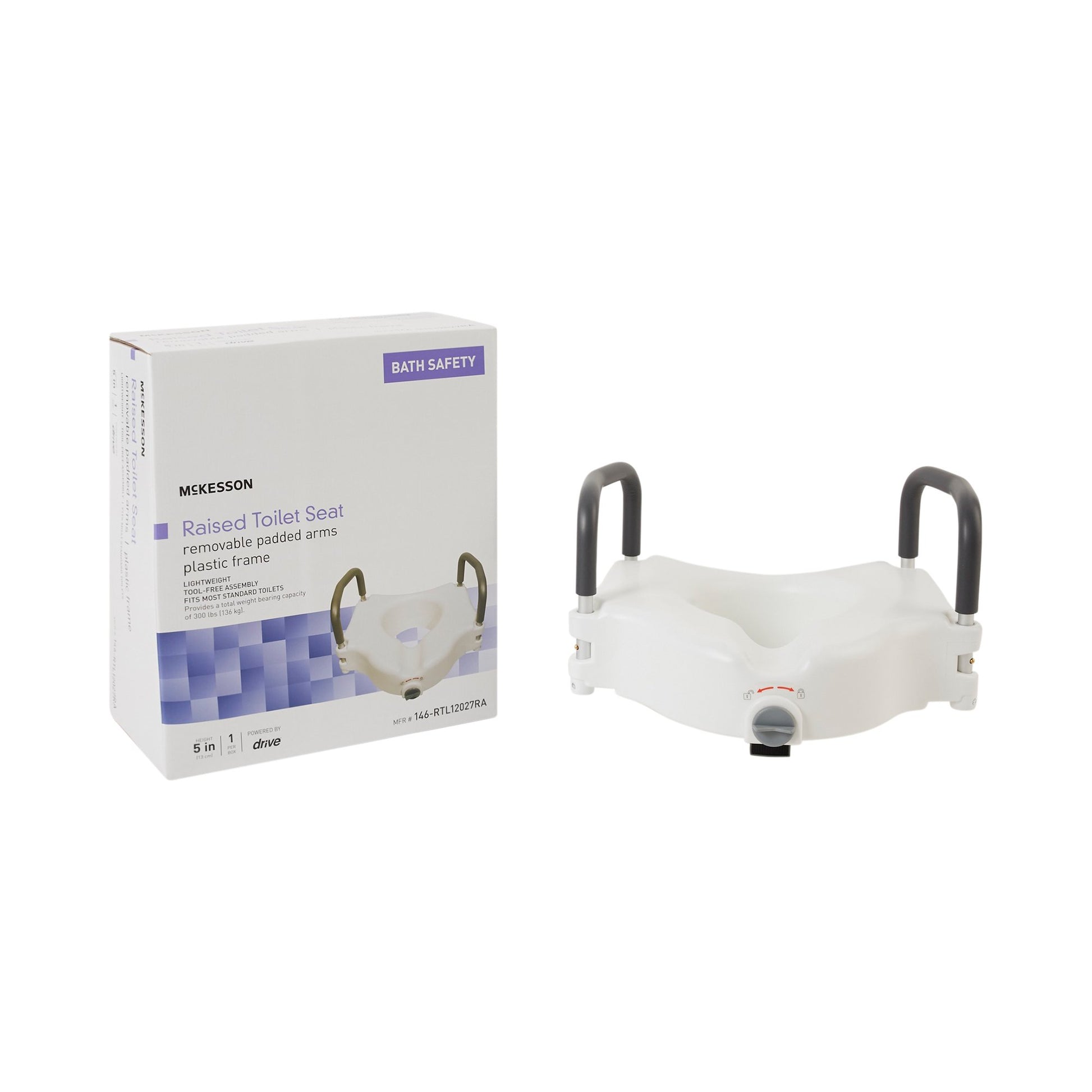 mckesson raised toilet seat, 5 inches, with handrails