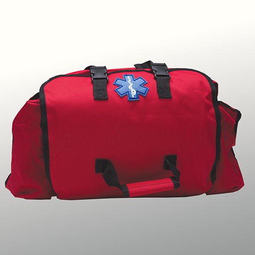 Red emergency aid kit bag with handles