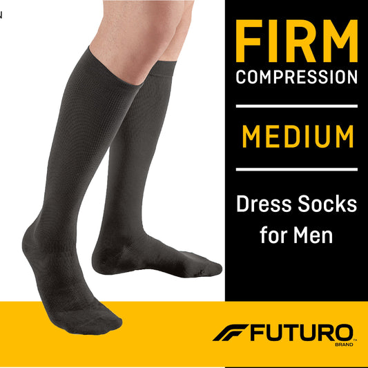 Men Compression Socks Knee High Medium Black Closed Toe Moderate Compression 20-30 mmHg