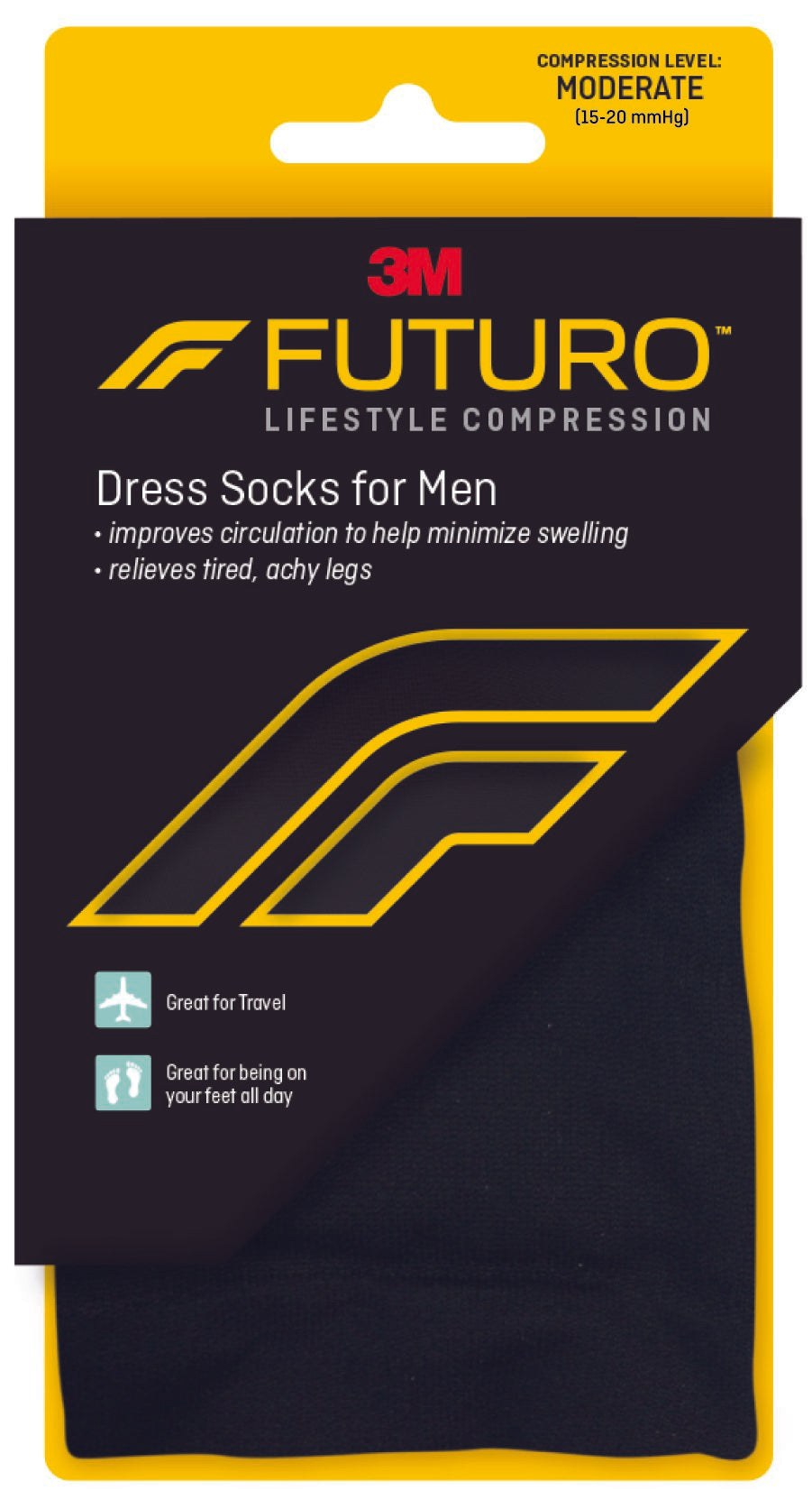 Men Compression Socks 3M™ Futuro™ Knee High Black Closed Toe Moderate Compression 15-20 mmHg