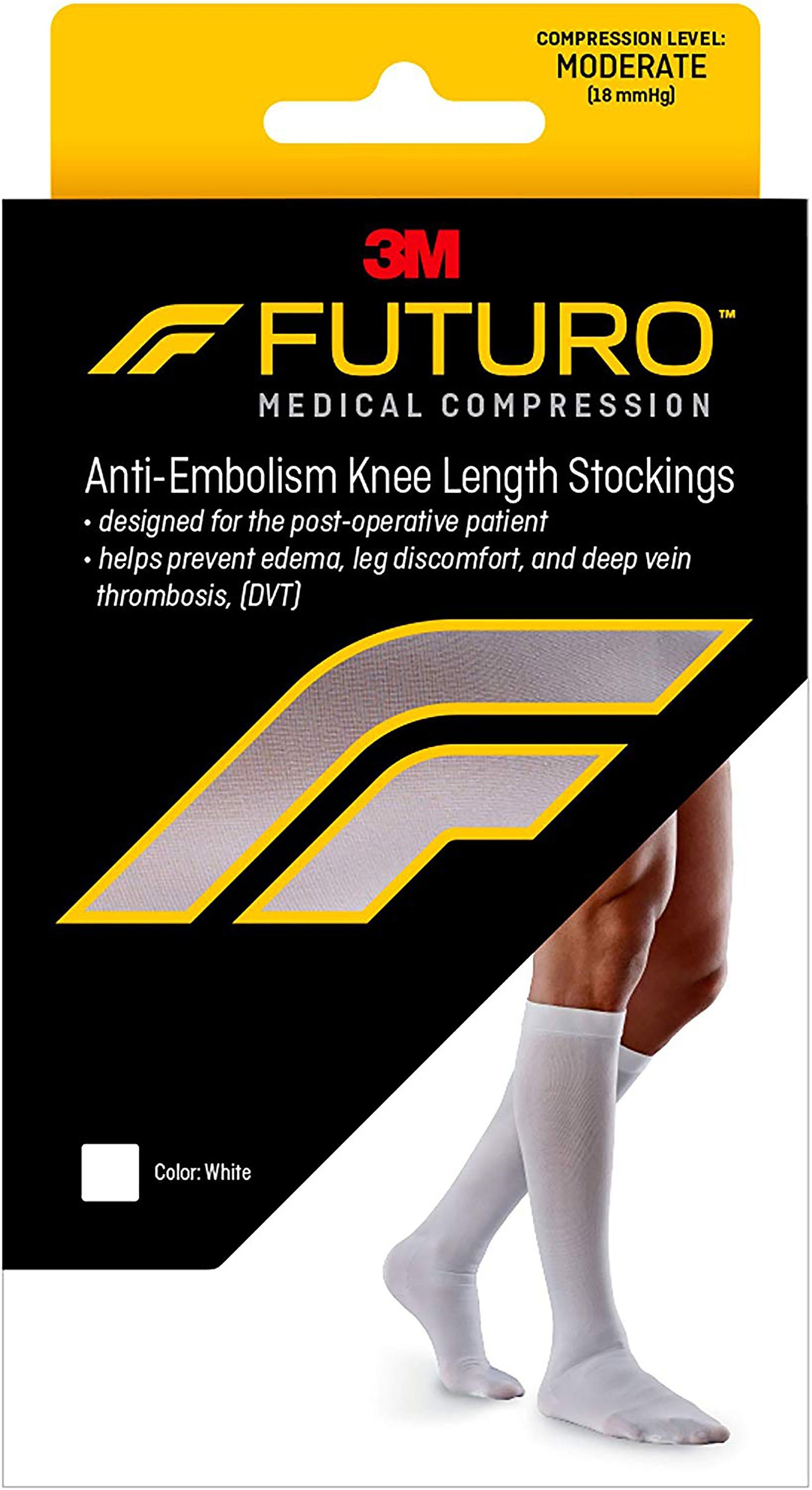 futuro anti-embolism knee length stockings moderate compression 18mmHg. White color.