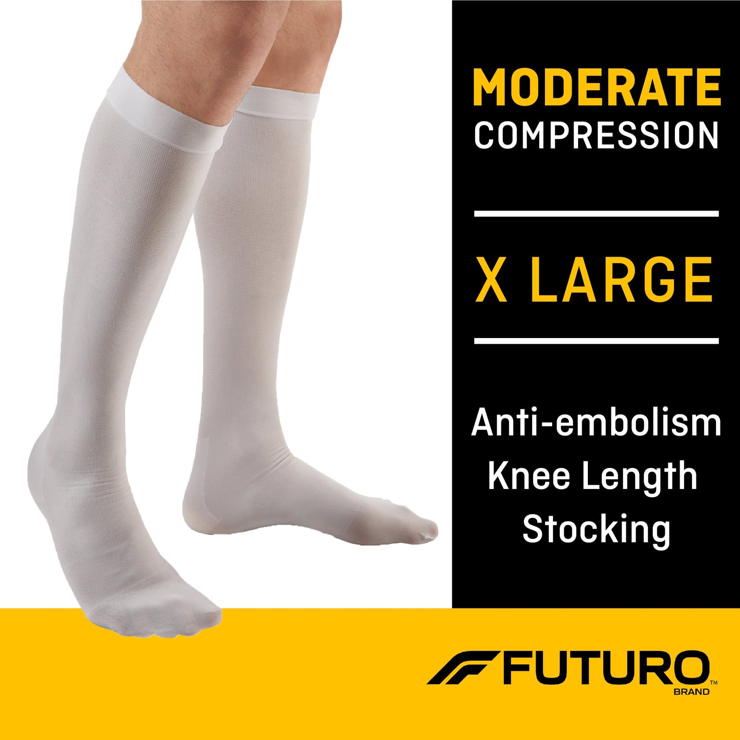 futuro anti-embolism knee length stockings moderate compression 18mmHg. White color. Size X-Large