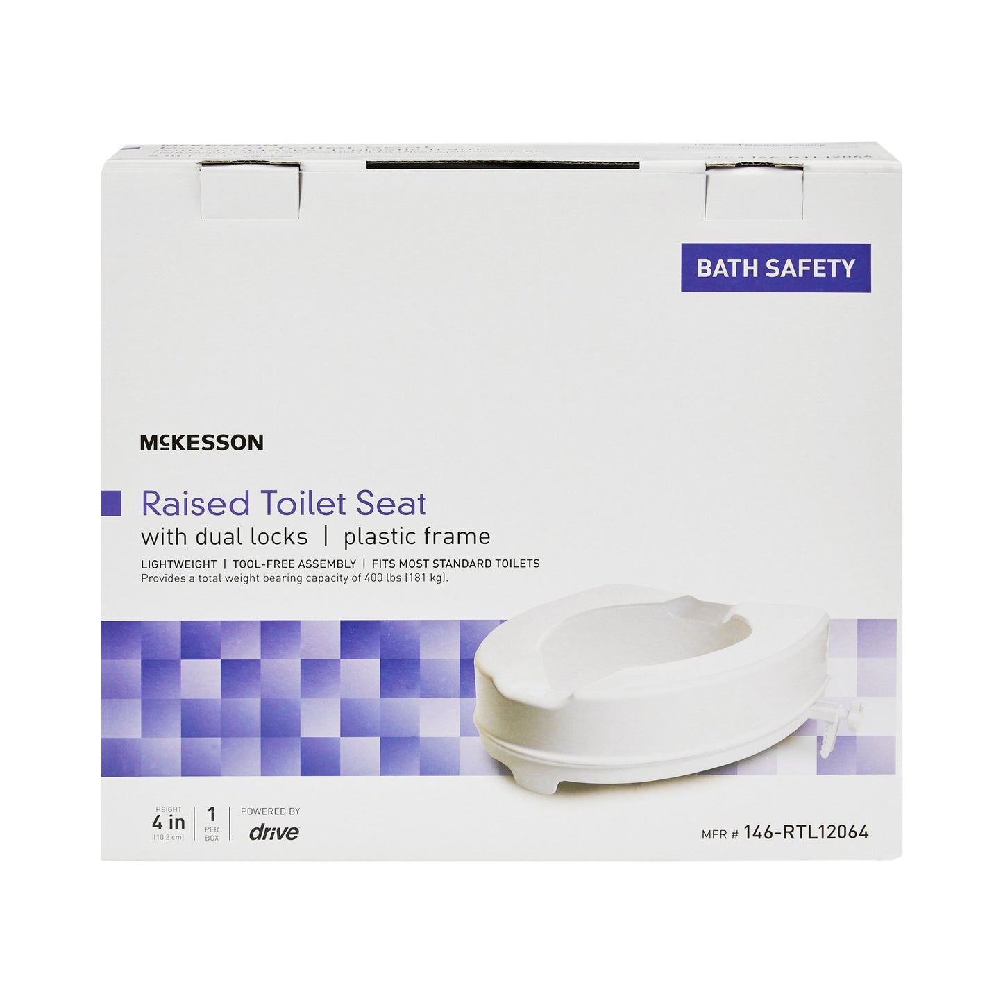 Raised Toilet Seat 4 Inch Height White 400 lbs. Weight Capacity