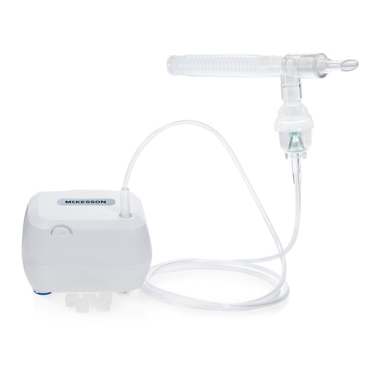 nebulizer connected to tubing, mouth piece, medication cup, 5 extra filters