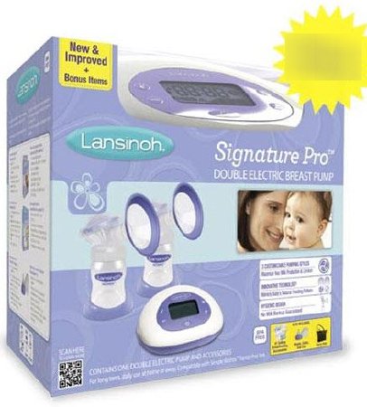 Lansinoh Breast pump with 2 bottles, flanges, carry bag, charger.