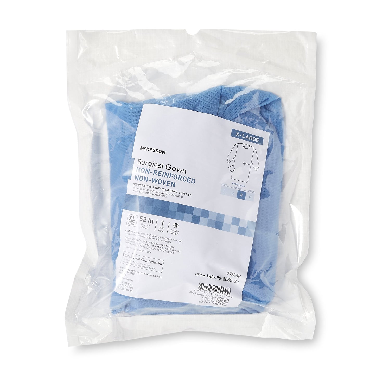 Surgical Gown with Towel X-Large Blue Sterile AAMI Level 3 Disposable