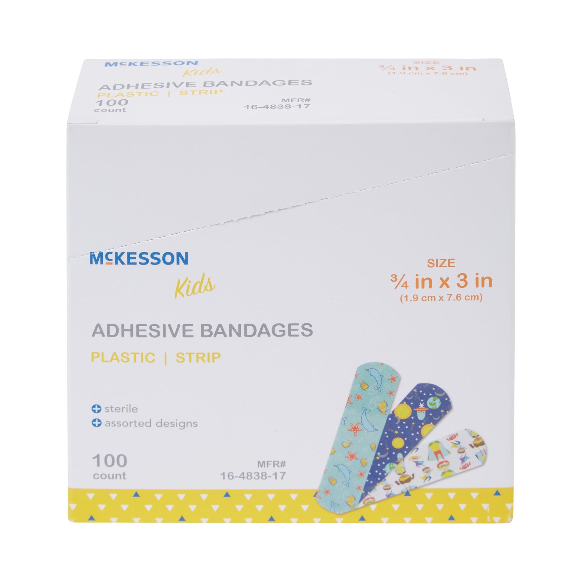 kids adhesive bandages 3/4inx3in mckesson brand assorted designs