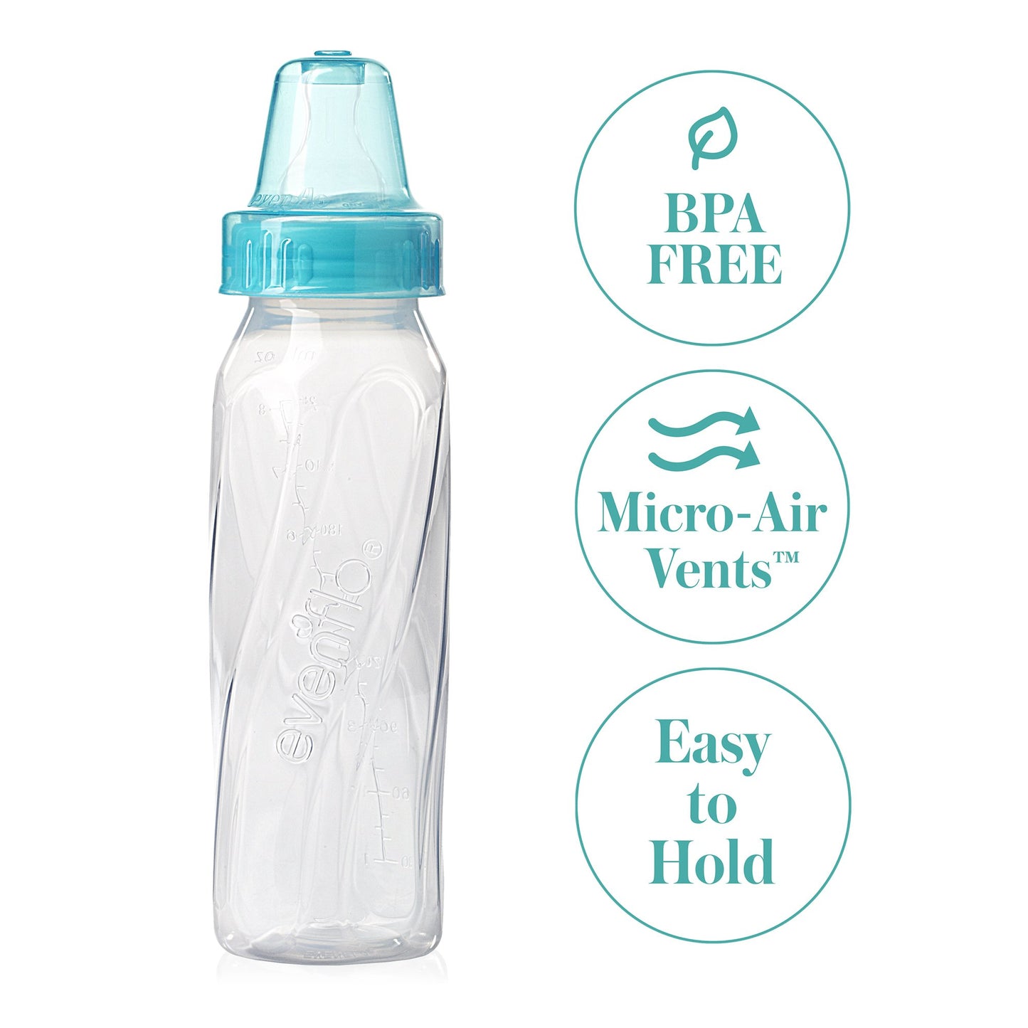 Baby Bottle 8 oz. Slow Flow Lightweight Ergonomic Shape Evenflo Classic