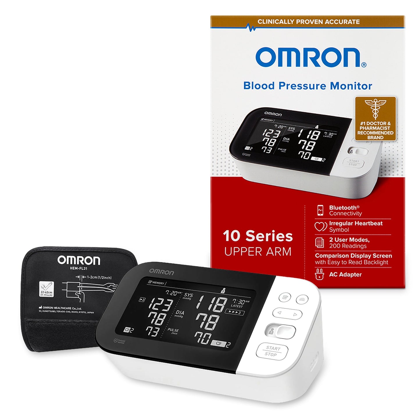 Omron 10 Series® Home Automatic Digital Blood Pressure Monitor Clinically Validated Wide Range Cuff 23 - 43 cm