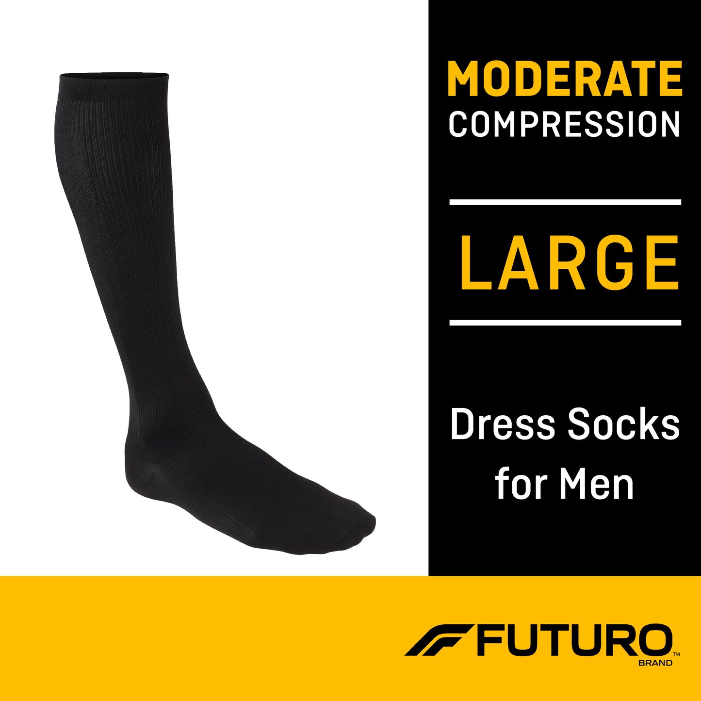 Men Compression Socks 3M™ Futuro™ Knee High Black Closed Toe Moderate Compression 15-20 mmHg