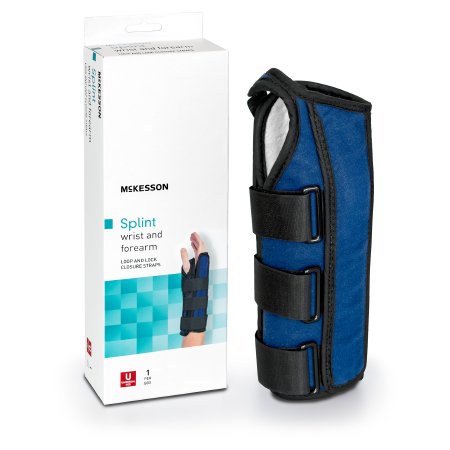 blue/black mckesson splint wrist and forearm with 3 closure straps