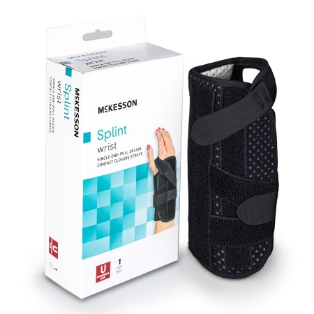 a black mckesson splint wrist pull design closure straps