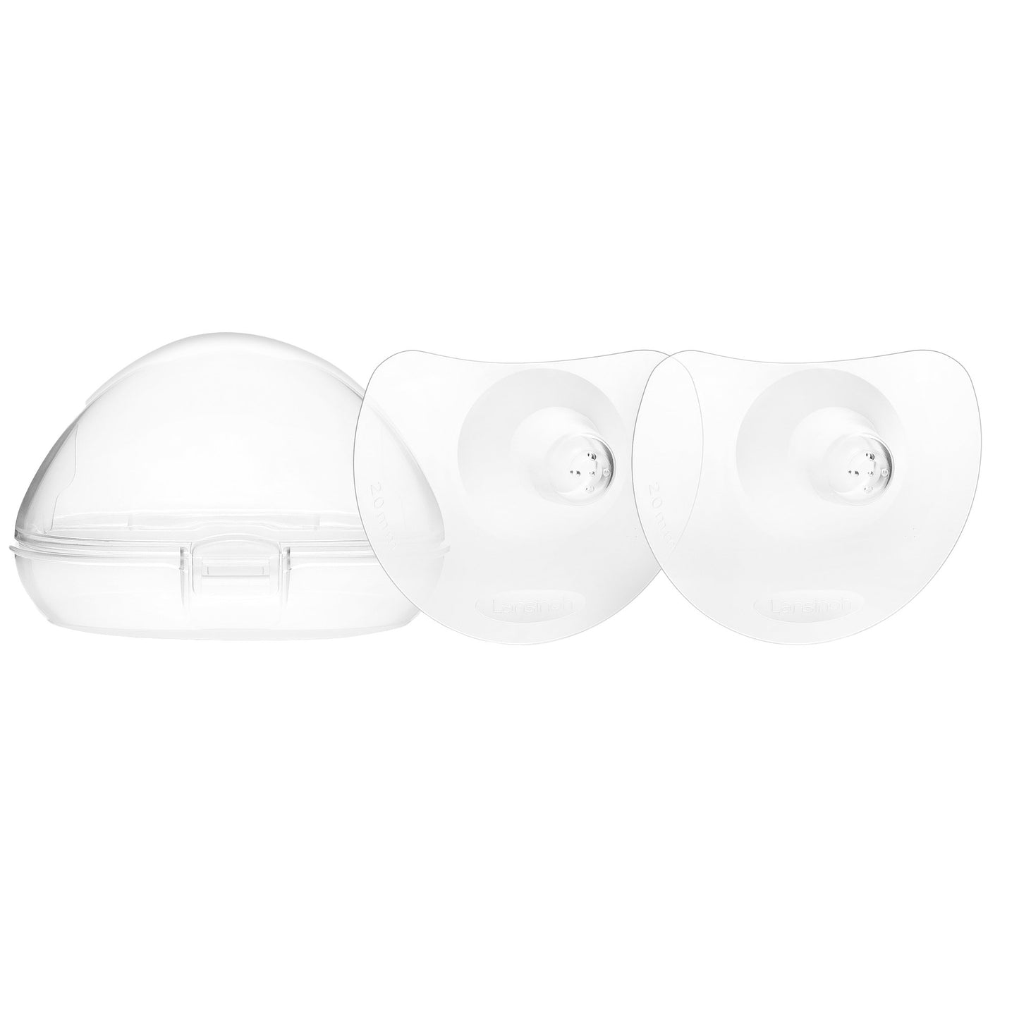 2 transparent nipple shields with a case