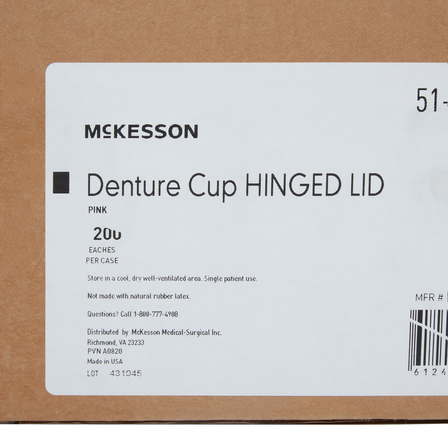 Denture Cup 8 oz. Pink Hinged Lid McKesson