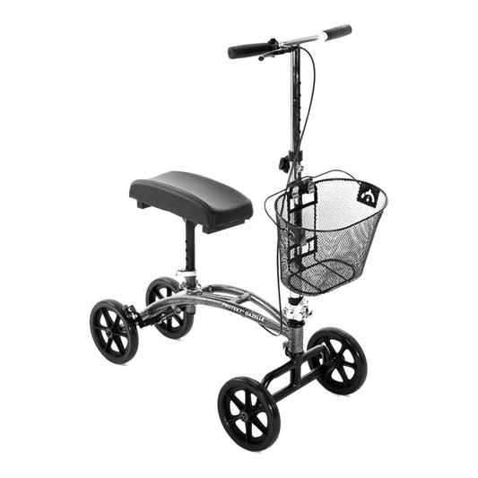 Knee walker with basket, padded seat, handles, 4 wheels