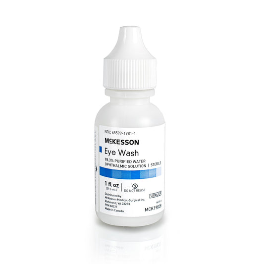 A bottle of McKesson eyewash 1 fl oz