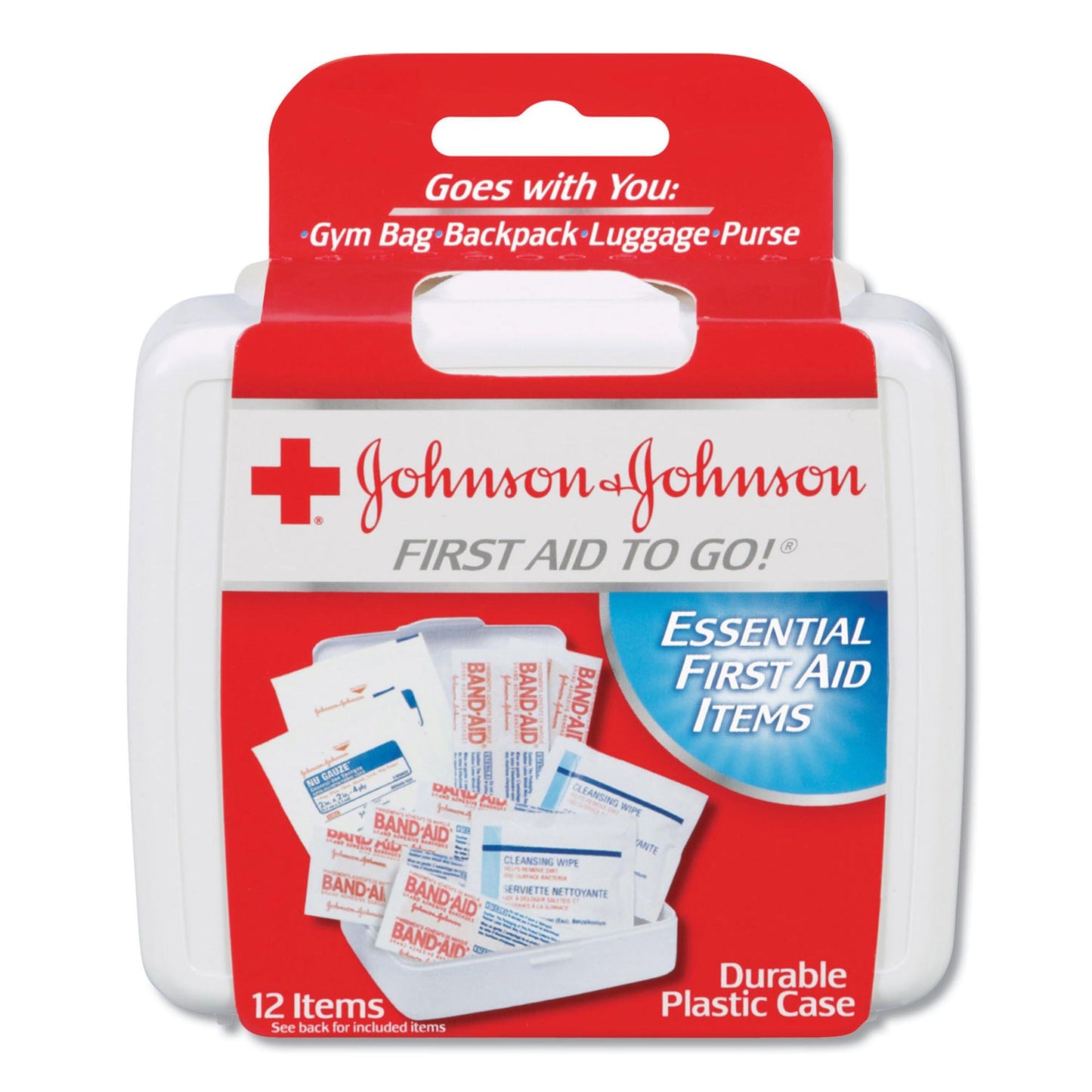 Johnson + Johnson First aid to go case. 12 items in kit.