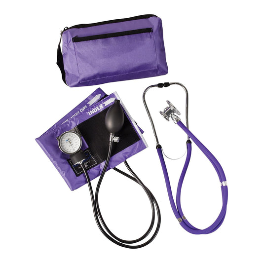 sphygnomanometer manual blood pressure purple with stethoscope