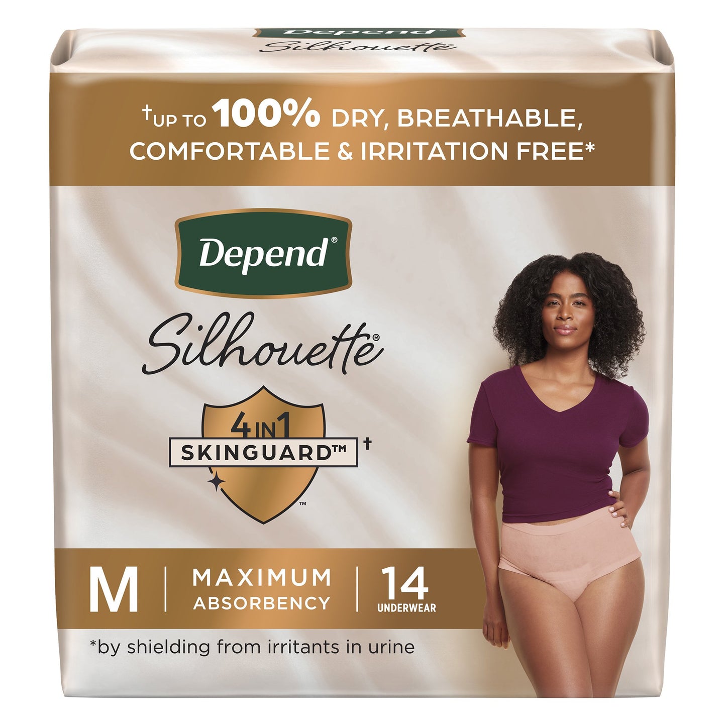 depend silhouette heavy absorbency Medium. 10 underwear per bag.