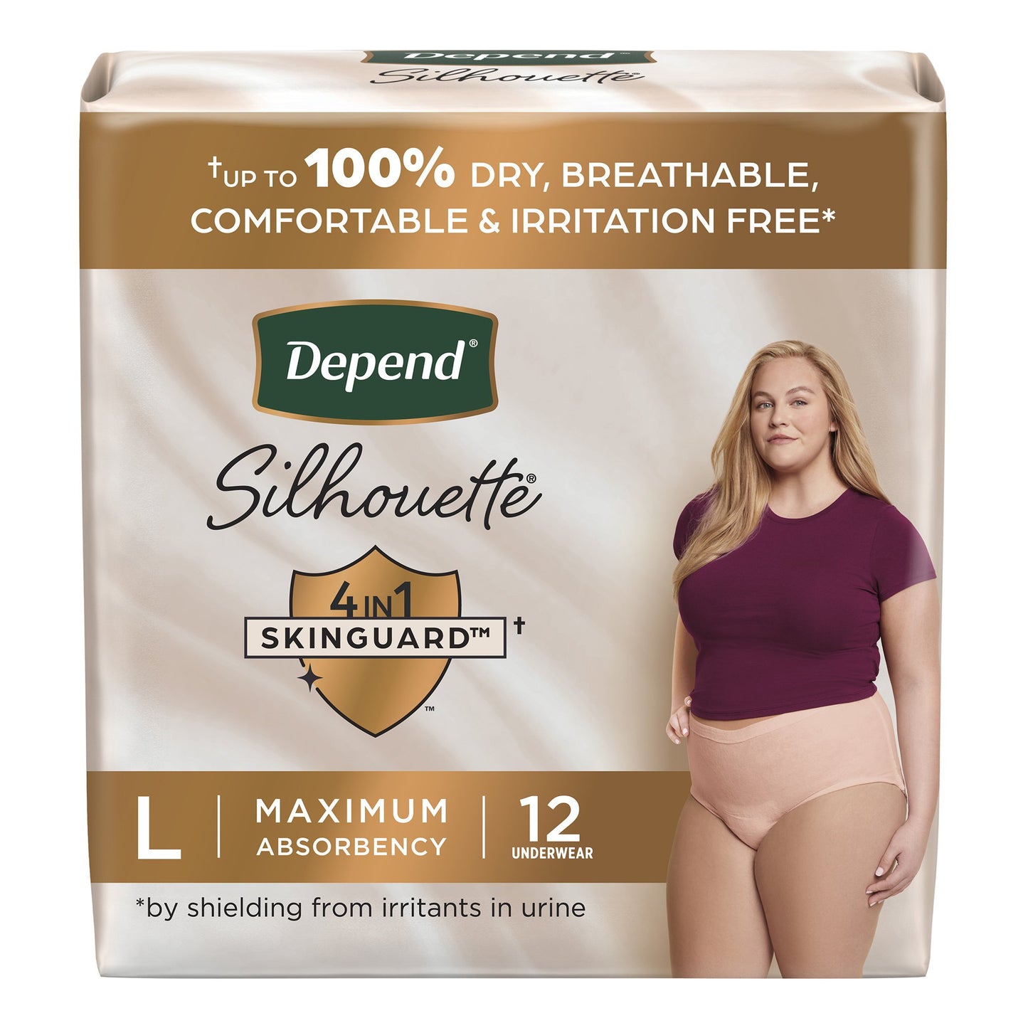 depend silhouette heavy absorbency Large. 10 underwear per bag.