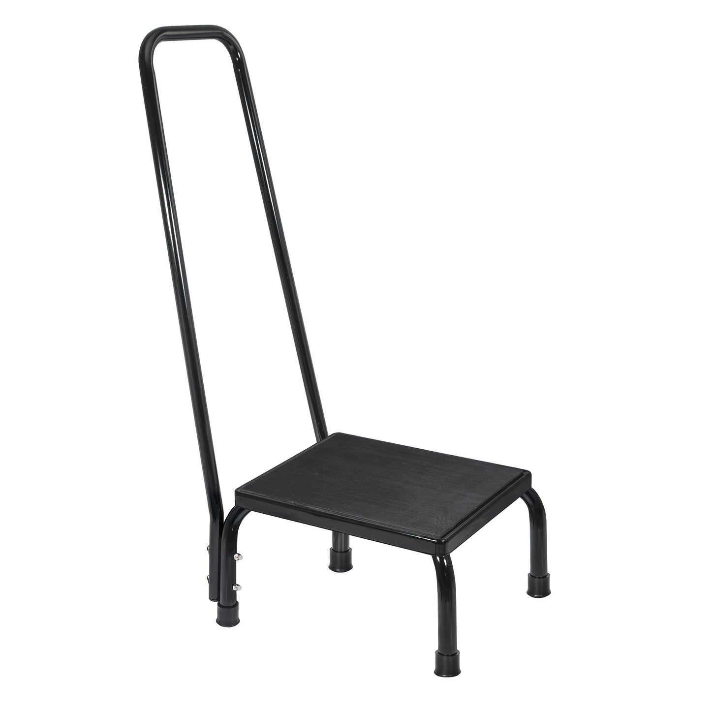 black step stool with handrail