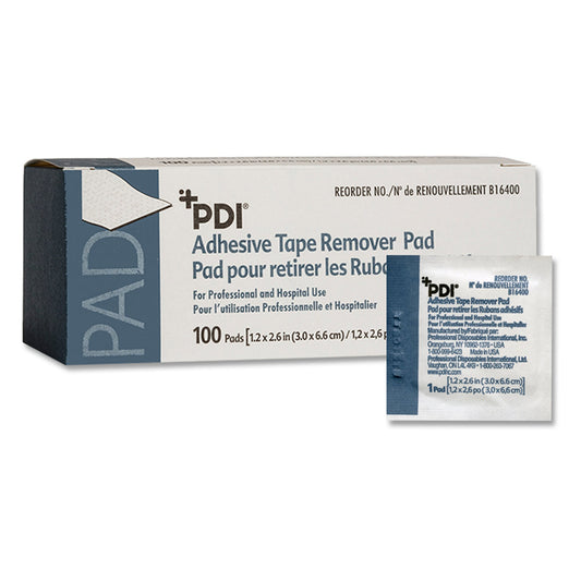 a box of PDI adhesive tape removal pad. each pad individually packaged.