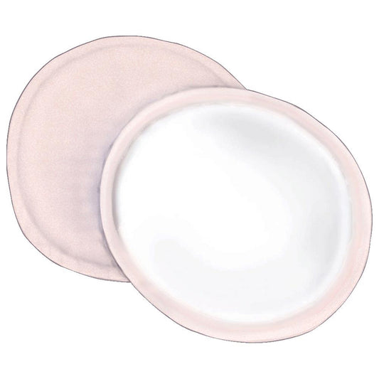 Circular Nursing pad. Inner white layer with an outer pink pad.