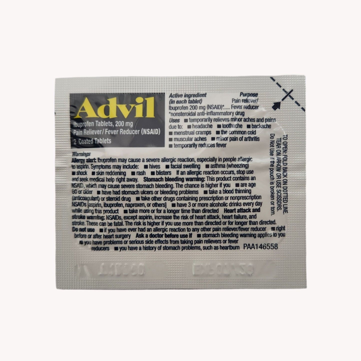 first aid kit advil/ibuprofen individual packet