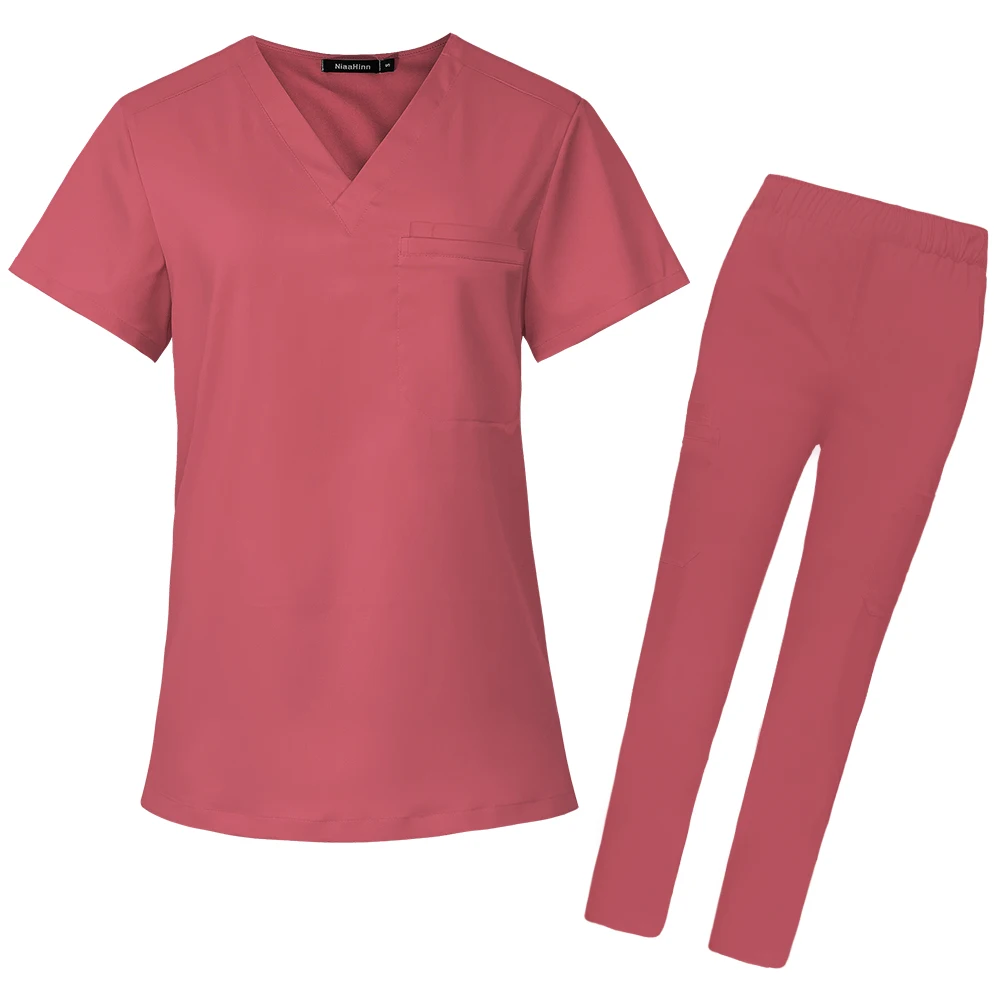 coral men's scrub set v-neck scrub top, straight leg pants