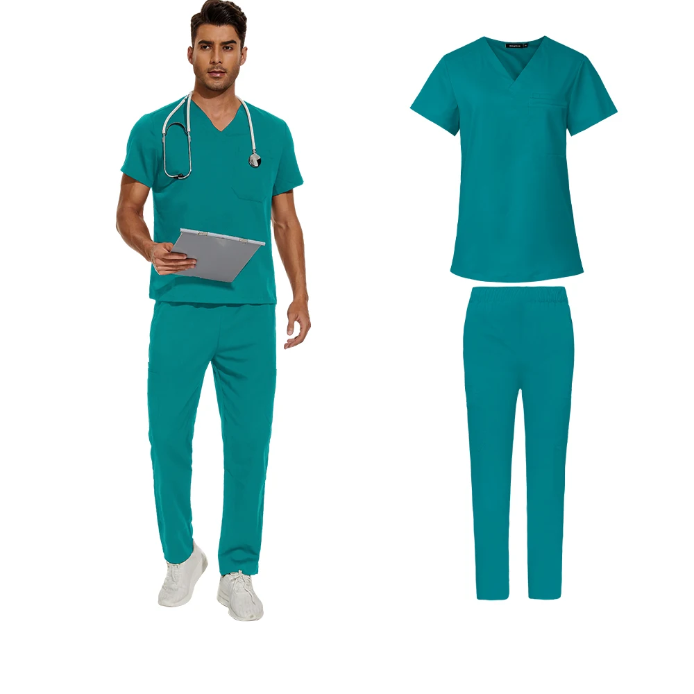 lake blue men's scrub set v-neck scrub top, straight leg pants