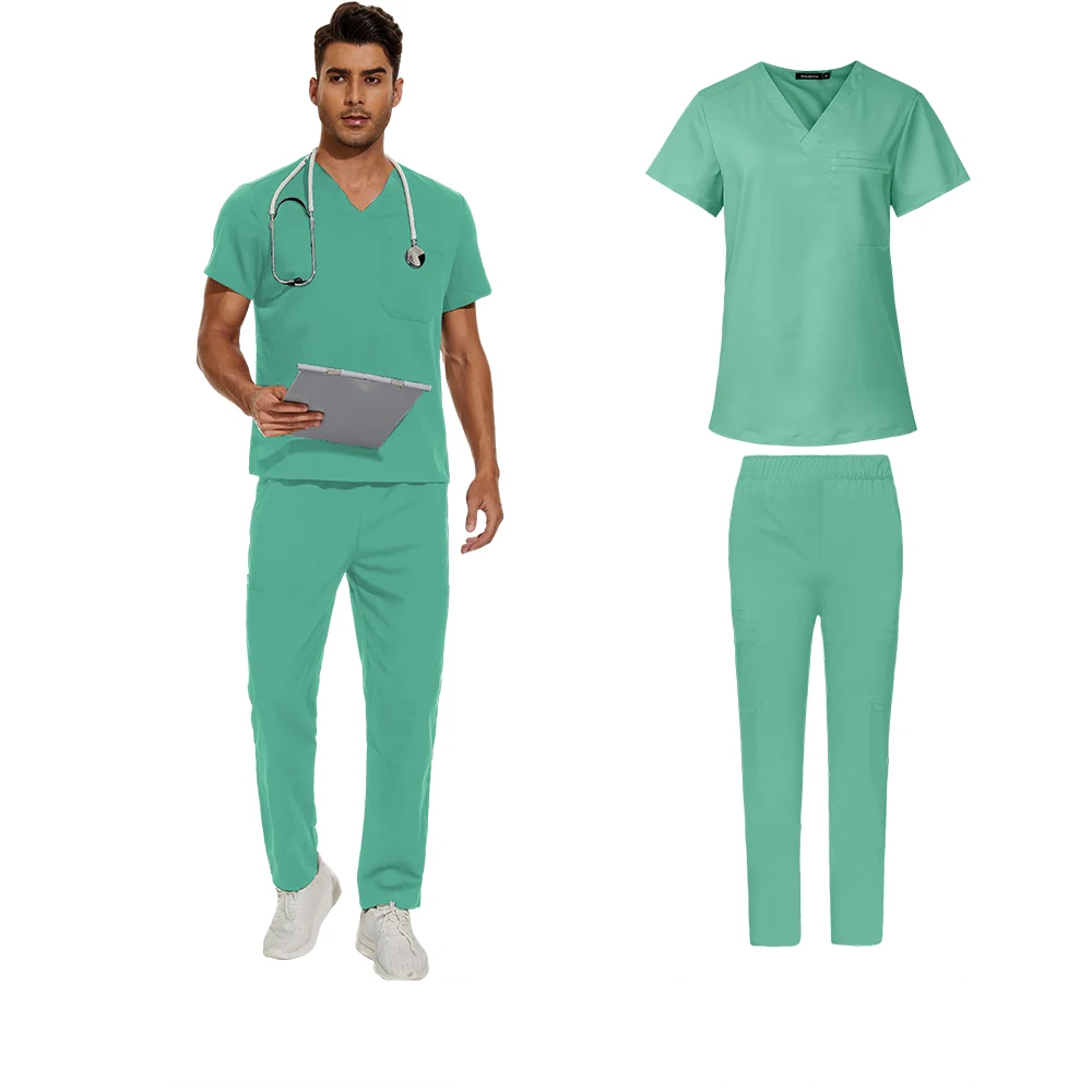 light green men's scrub set v-neck scrub top, straight leg pants