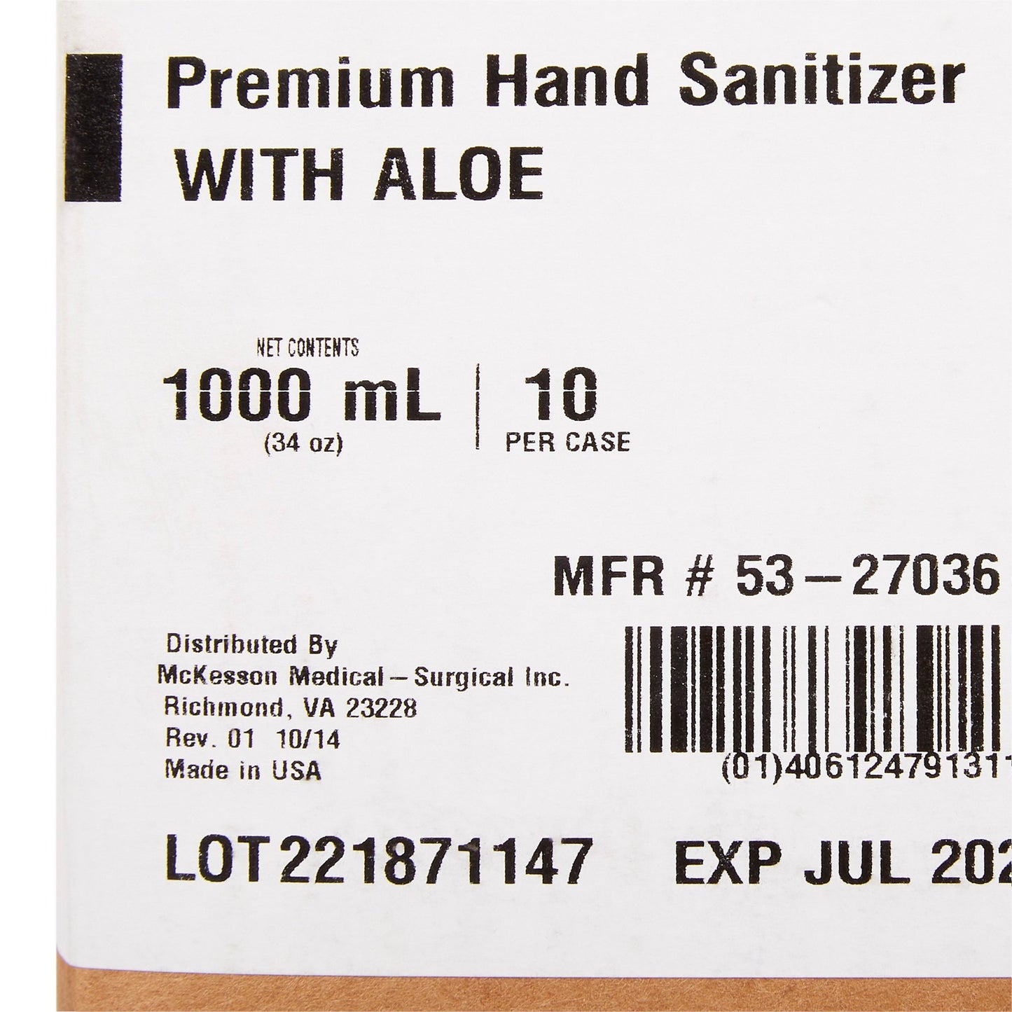 Hand Sanitizer with Aloe 1,000 mL Ethyl Alcohol Gel Dispenser Refill Bag McKesson