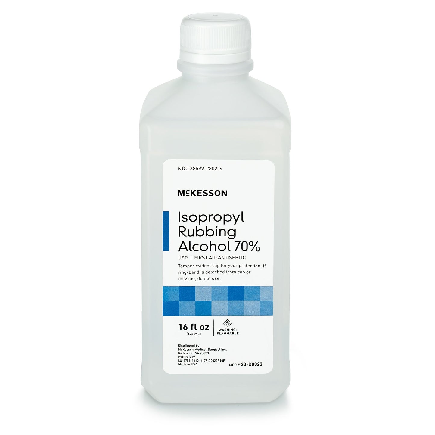 a bottle of mckesson isopropyl rubbing alcohol. 16 fl oz bottle.