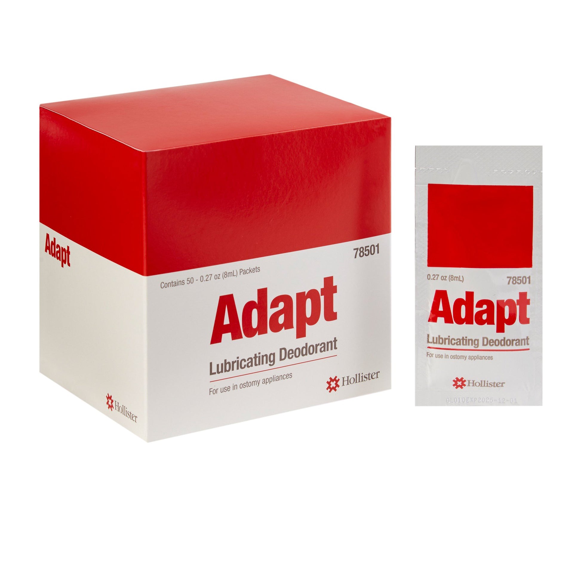 a box of adapt lubricating deodorant with an individual packet next to it