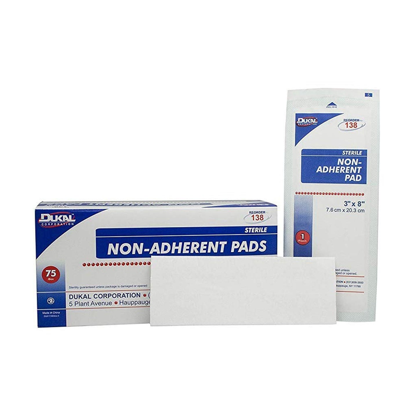 dukal non-adherent pad, white, 3" x 8". Sterile.