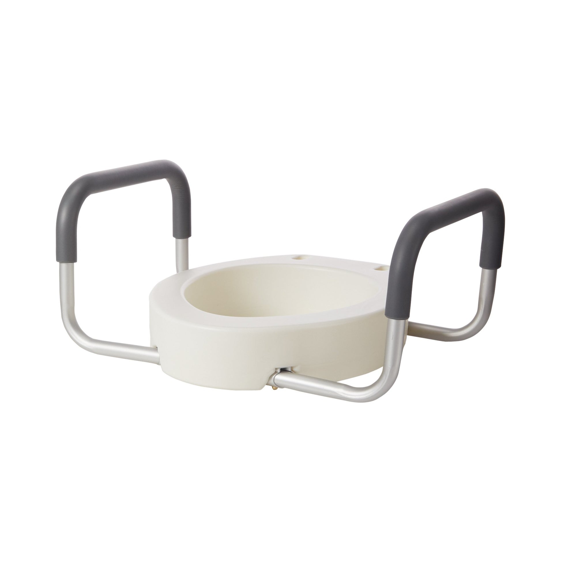 Elongated raised toilet seat with handles