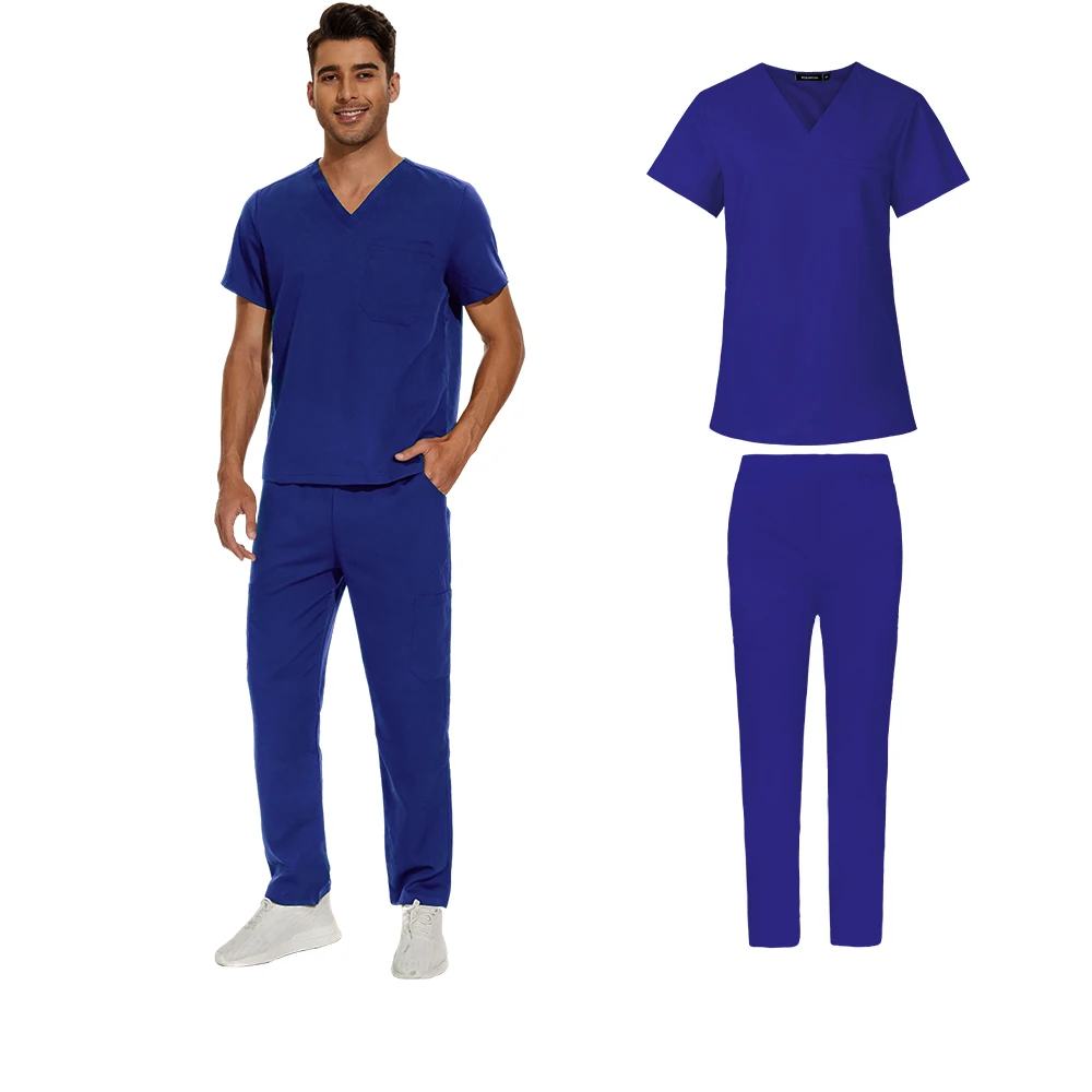 royal blue men's scrub set v-neck scrub top, straight leg pants