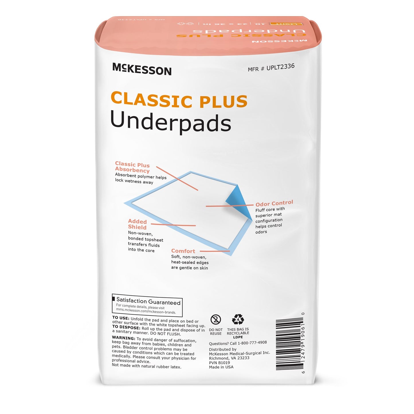 Disposable Underpad Classic Plus 23 X 36 Inch Fluff Mat Light Absorbency