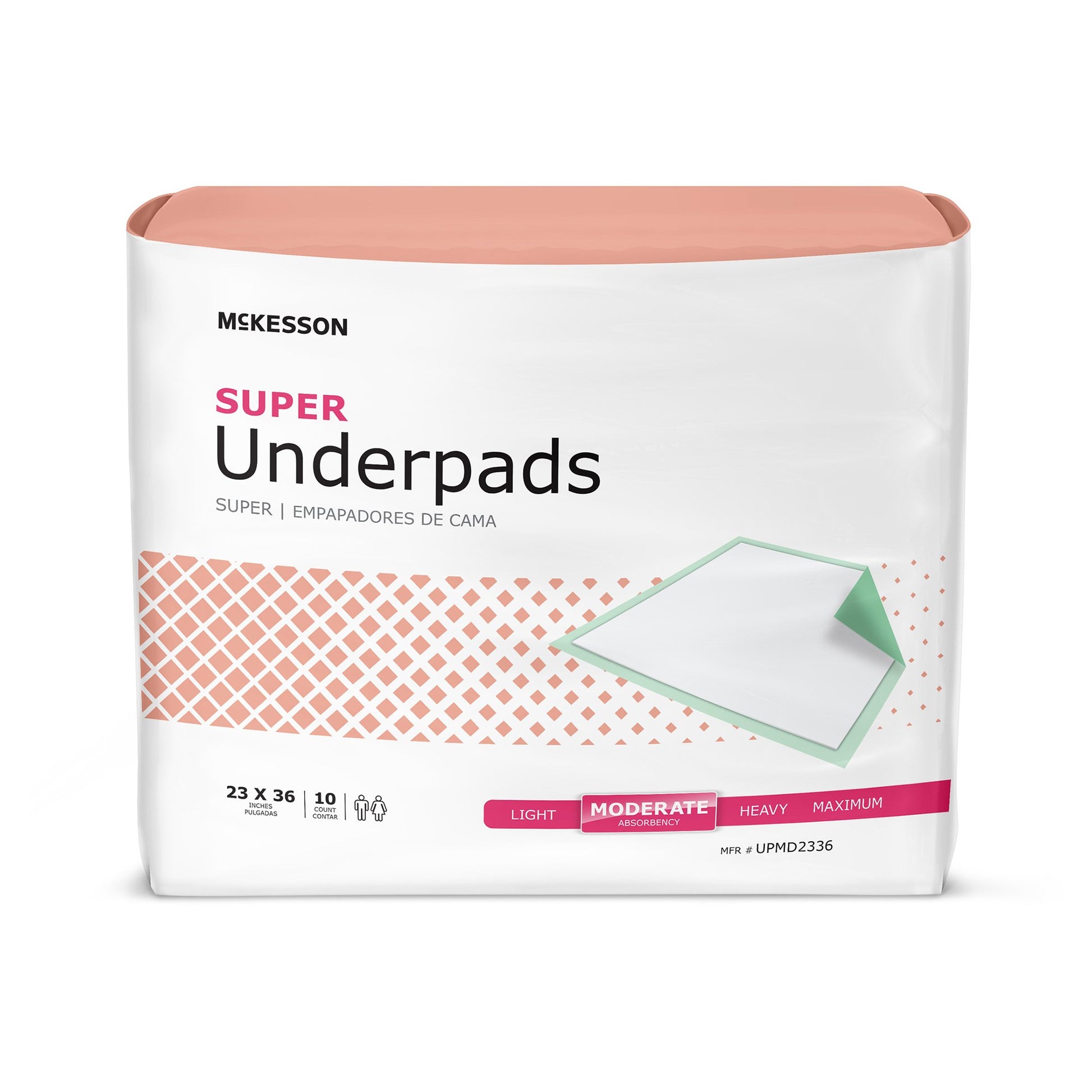 Mckesson Super Underpads 23x36 Inch. Green backside. Inner side with absorbent white pad with Green rim. Moderate absorbency.