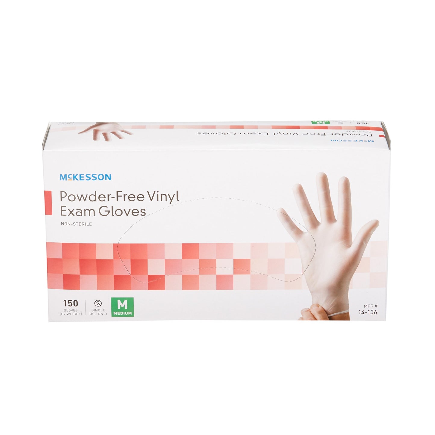 Clear Mckesson Powder-Free Vinyl Exam Gloves. Medium