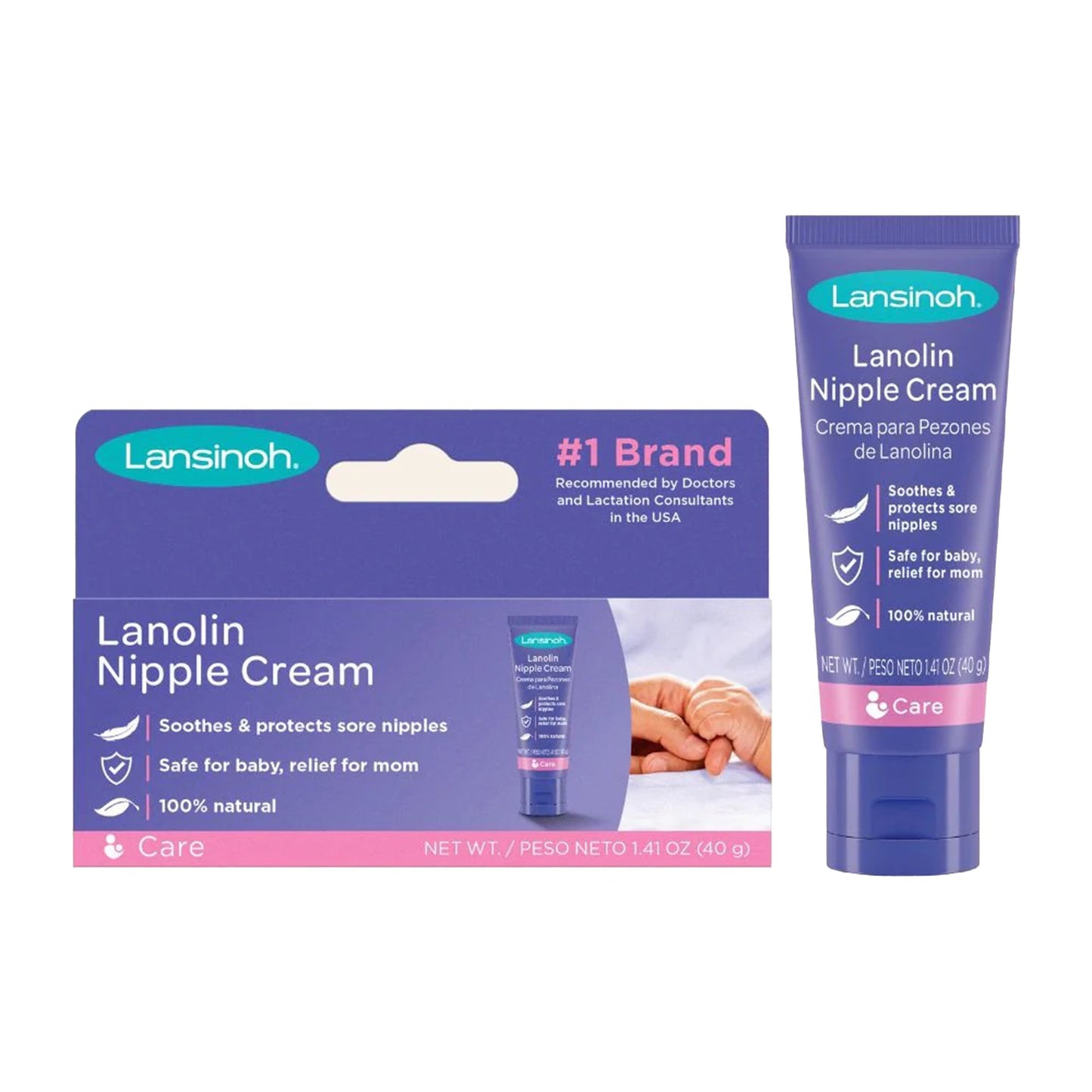 A box and a bottle of lansinoh lanolin nipple cream.