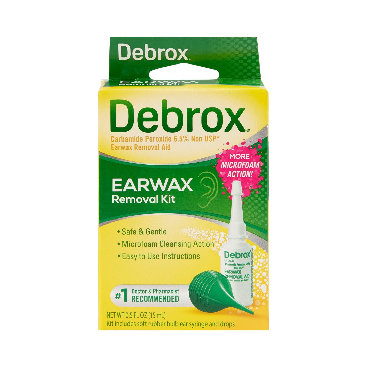 Ear Wax Remover Debrox® with Bulb Syringe 0.5 oz. Otic Drops 6.5% Strength Carbamide Peroxide